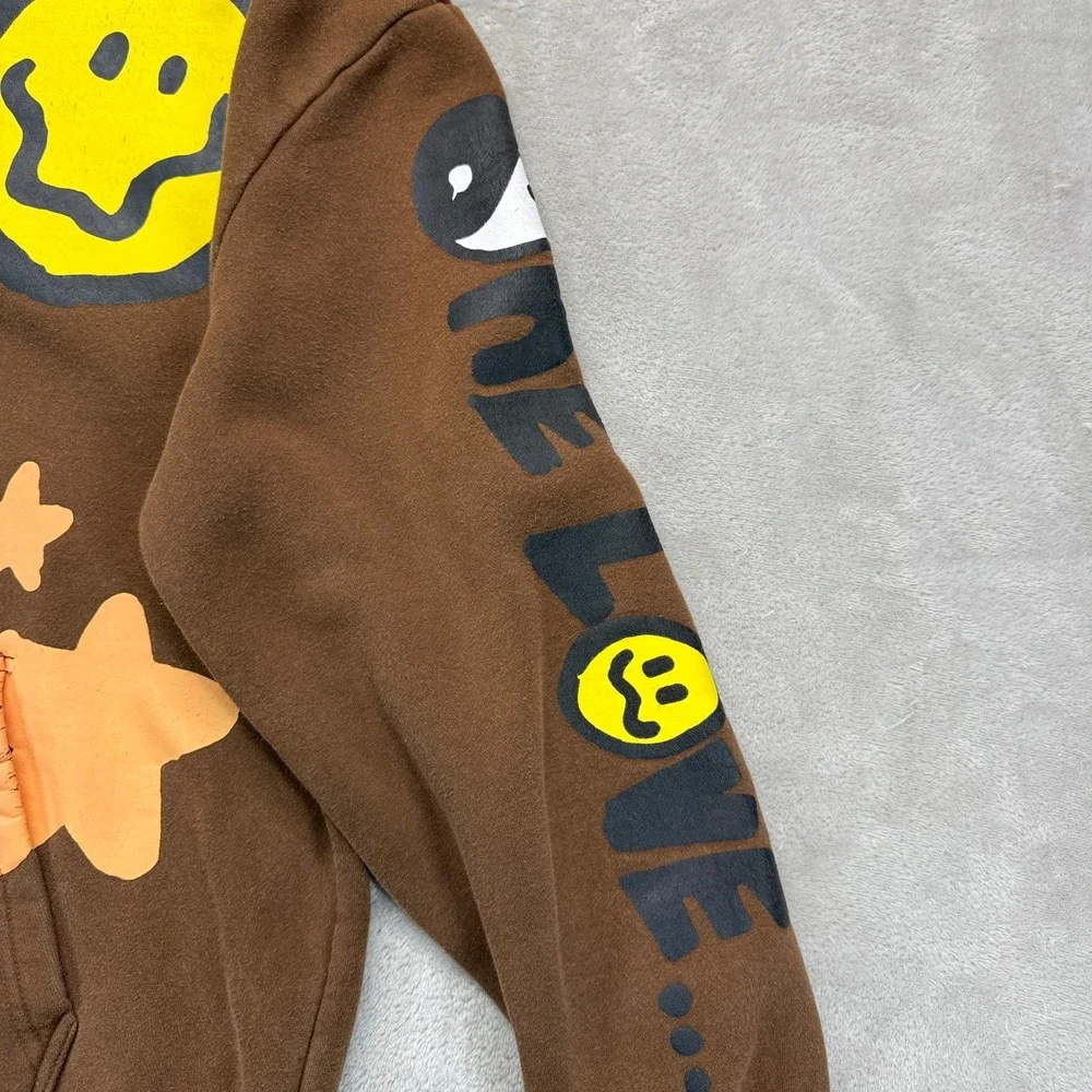PacSun Sweatshirt Men's Medium Hoodie Brown Smiley Yin Yang One Love Streetwear‎ - Picture 3 of 9